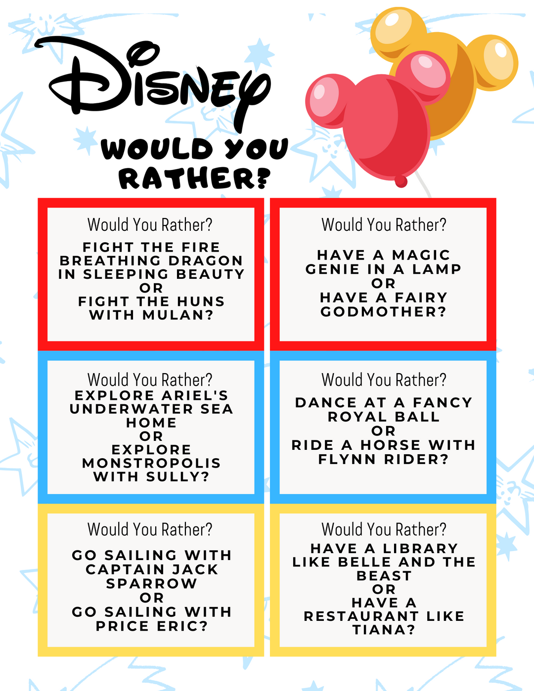 Disney 'Would You Rather?' Printable Game
