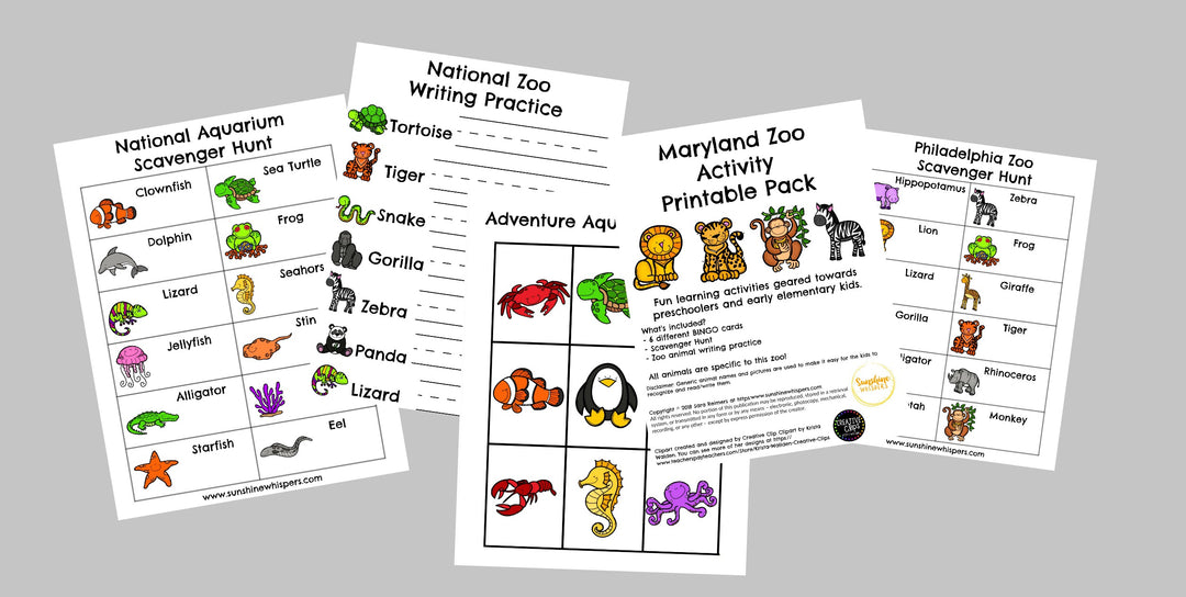 DC-MD-PA Zoo and Aquarium Activity Printable Pack Bundle