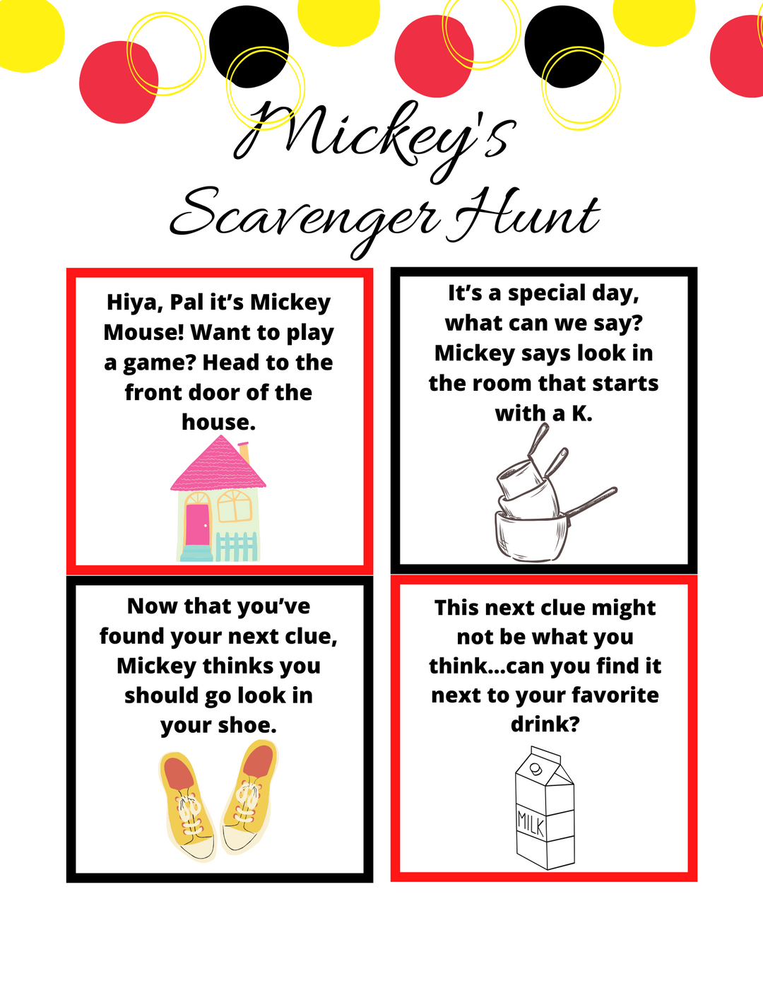 Disney Mickey's Scavenger Hunt Printable Game