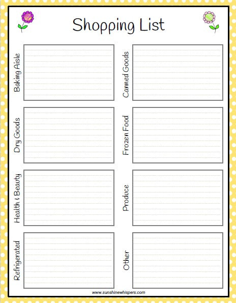 Grocery Shopping List and Menu Planner