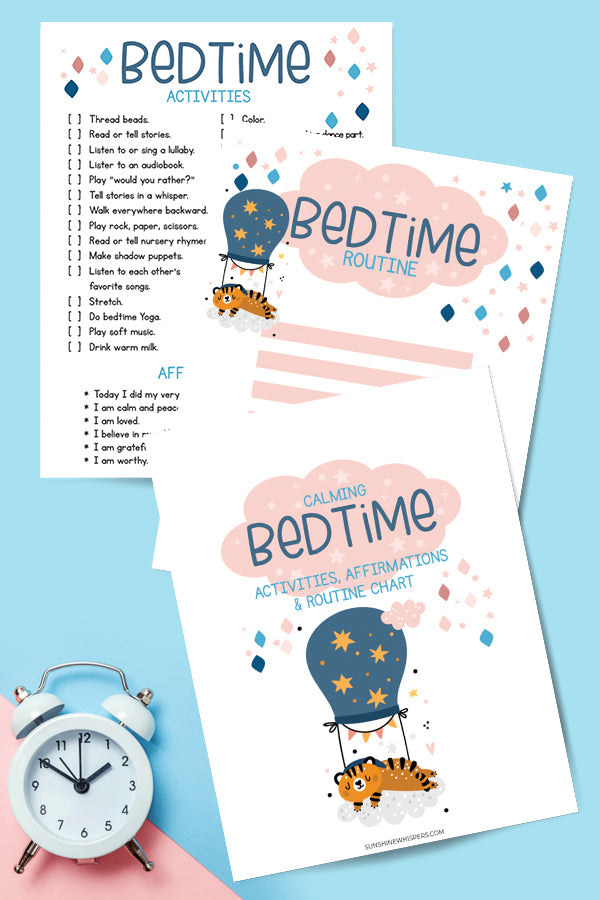 Calming Bedtime Activities, Affirmations, and Routine Chart