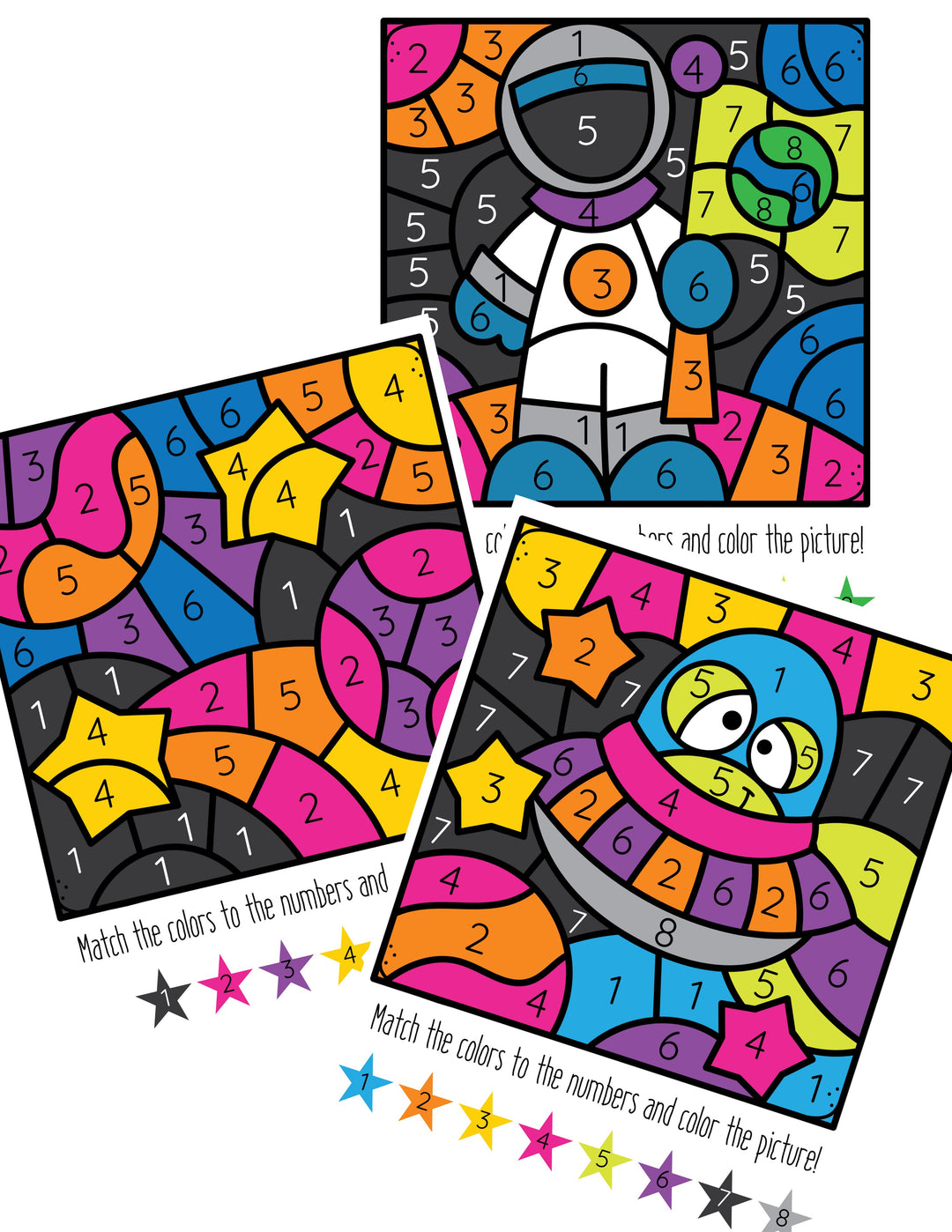 Color By Number Space Coloring Pages Stock Vektorgrafik „Color By